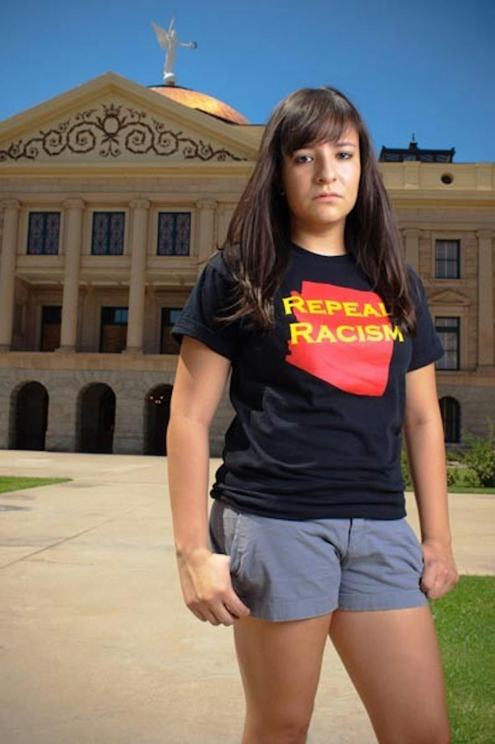 ONE OF THE NINE: Mass communications senior Justine Garcia was arrested in April of this year with seven other ASU students for chaining themselves to the capitol building. (Photo by Aaron Lavinksy)