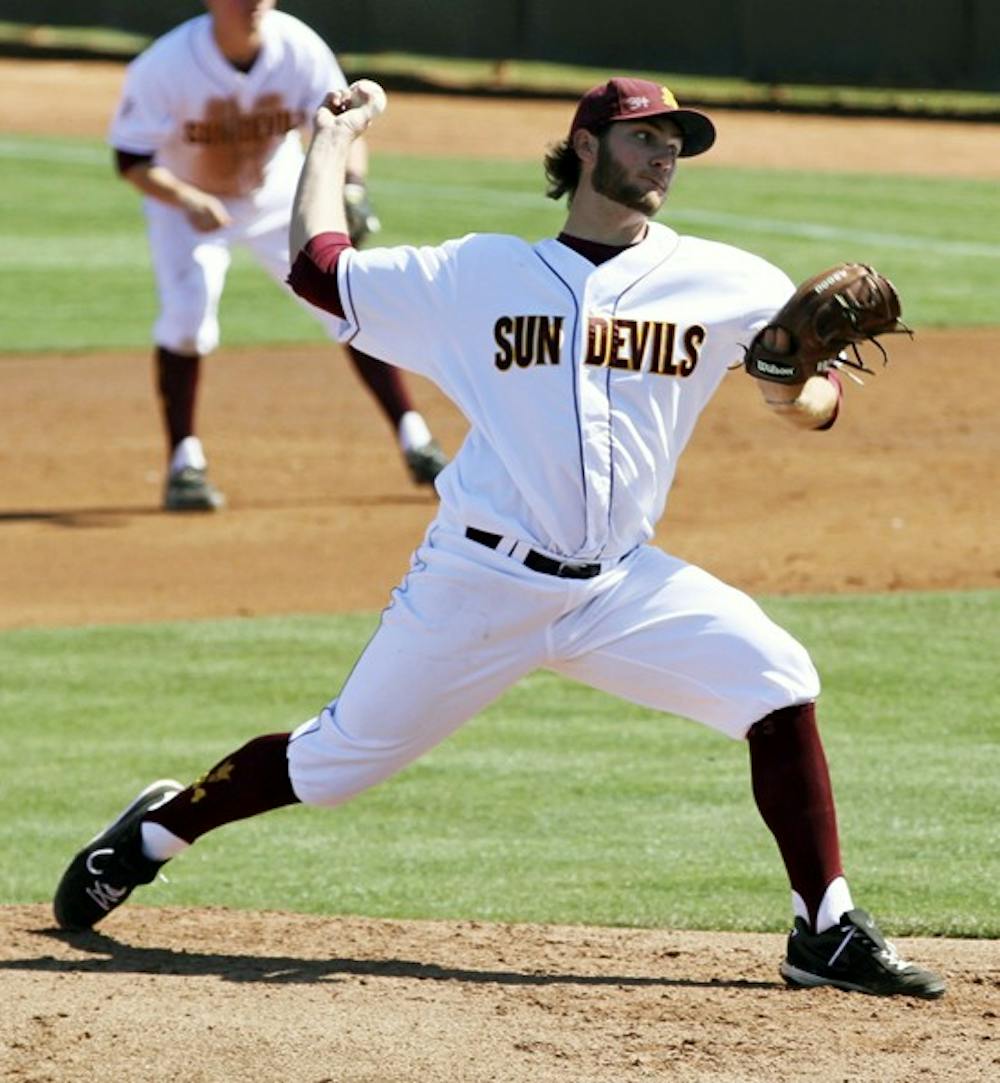 Trevor Williams throws a pitch in a game against UC Riverside. Williams and Brady Rodgers will not be available to pitch for the Sun Devils when they play Texas Tech on Tuesday. (Photo by Sam Rosenbaum)