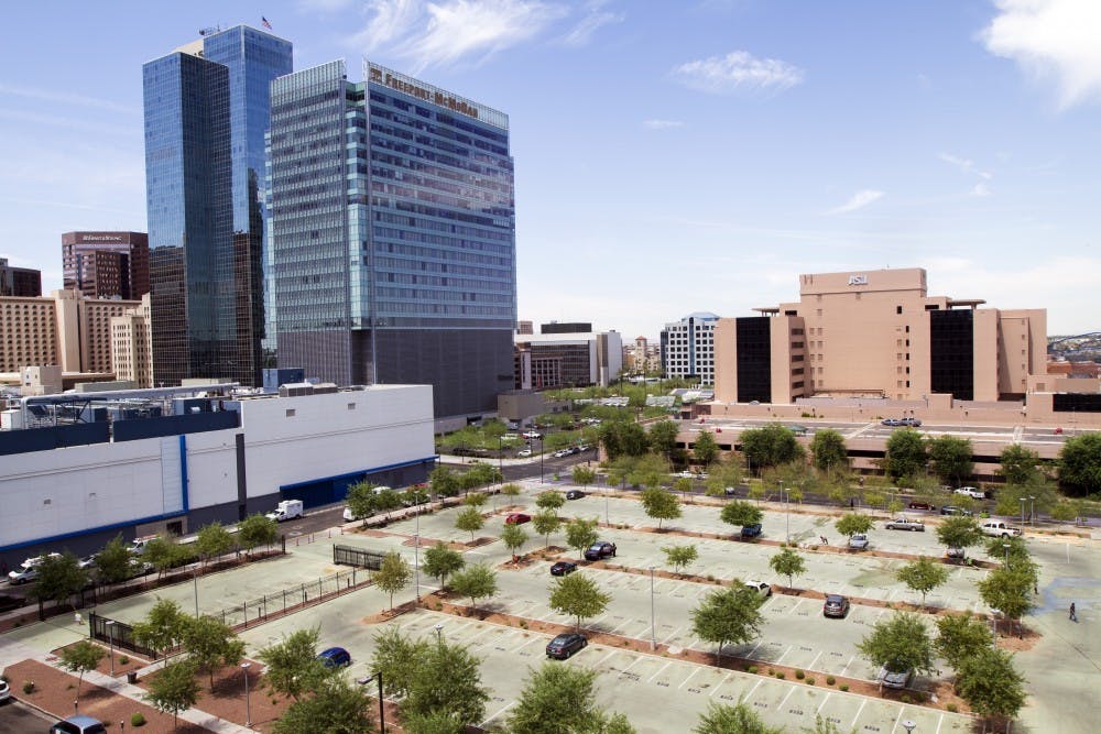 The new Sandra Day O’Connor College of Law will be built at the Downtown Phoenix campus, across the street from Taylor Place, bordered by 1st Street, 2nd Street, Polk St. and Taylor St. (Photo by Sean Logan)