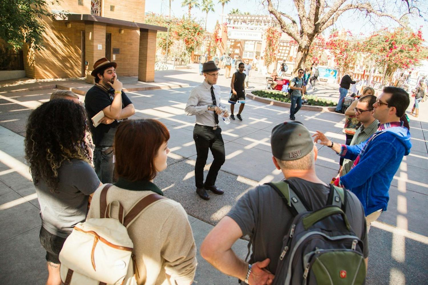 Justice studies graduate student and ASU associate professor Robert Poe listens to students at “The Problem with Whiteness 101,” which was a public teach-in at the Memorial Union on Tuesday. Poe addressed a variety of issues with students regarding the controversy around the course. (Daniel Kwon/ The State Press)