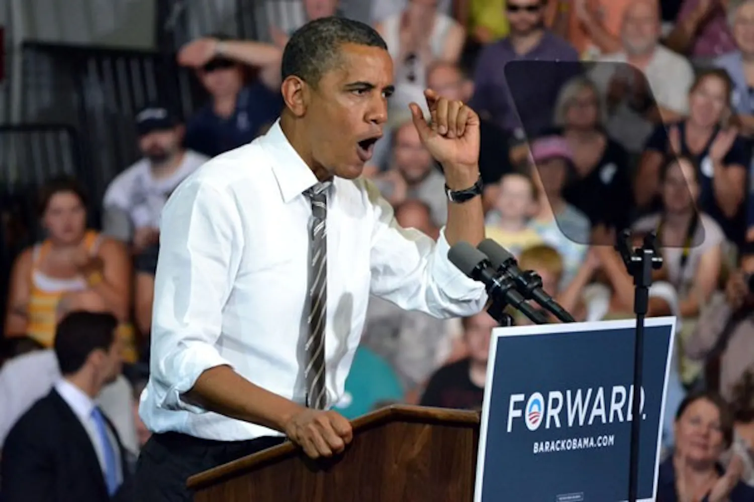 President Barack Obama spoke to a crowd of supporters on July 10 in Cedar Rapids, Iowa. Wednesday's presidential debate strongly focused on the state of the economy as well as the current health care system. (Photo by Kirsten Kraklio)