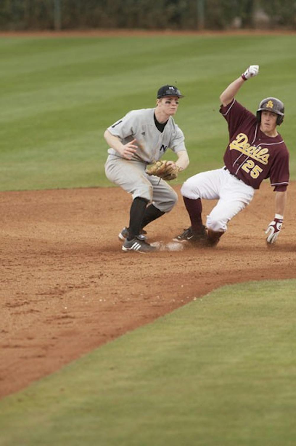 HE'S SAFE: Sophomore infielder Zach Wilson slides into second base in the Sun Devils’ win against Northern Illinois. (Photo by Scott Stuk)