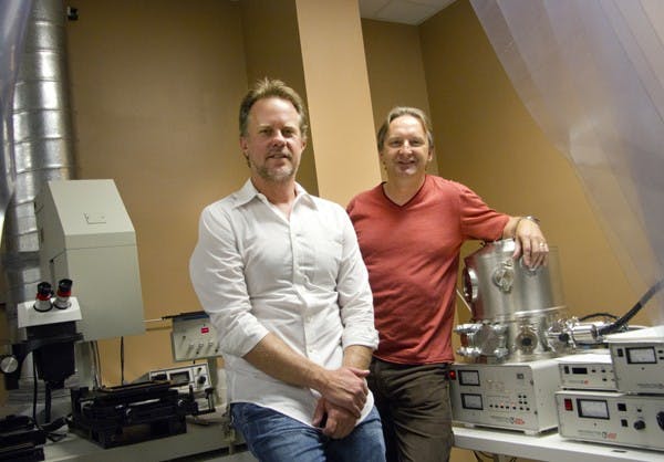 ASU professors Hugh Barnaby and Michael Kozicki are developing electronic technology that will withstand extreme and hostile environments where other electronics would not survive, such as space. (Photo courtesy of Jessica Slater)