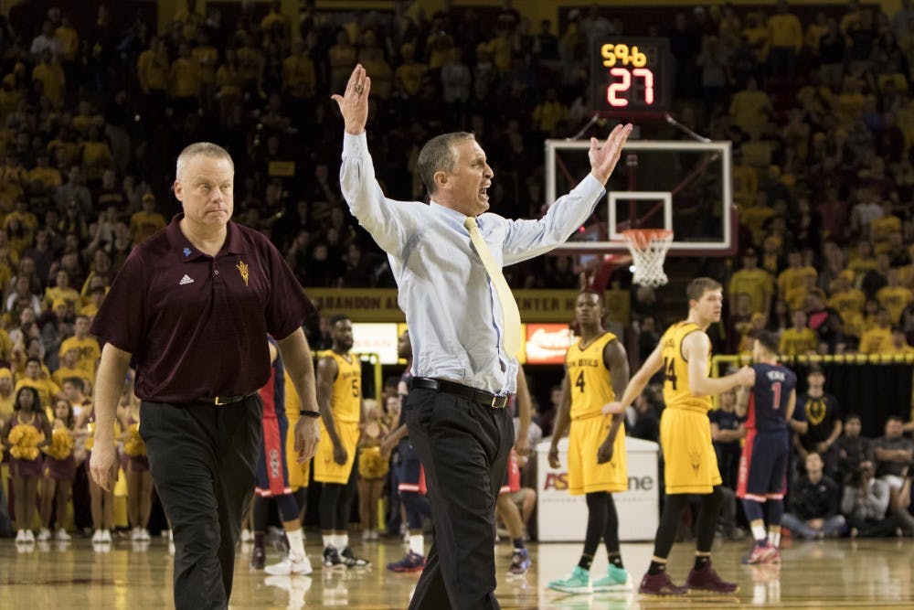 Head Coach Bobby Hurley reacts after being ejected in the second half against UA on Sunday, Jan. 3, 2016, at Wells Fargo Arena in Tempe. The Wildcats defeated the Sun Devils 94-82.