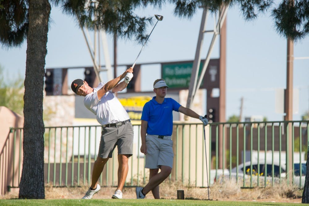 Senior Ki Taek Lee tees off from hole 17 during the second round of Saturday play during the ASU Thunderbird Invitational on Saturday, April 2, 2016 at Karsten Golf Course in Tempe, AZ.