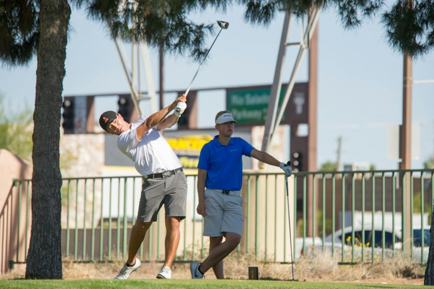 Senior Ki Taek Lee tees off from hole 17 during the second round of Saturday play during the ASU Thunderbird Invitational on Saturday, April 2, 2016 at Karsten Golf Course in Tempe, AZ.