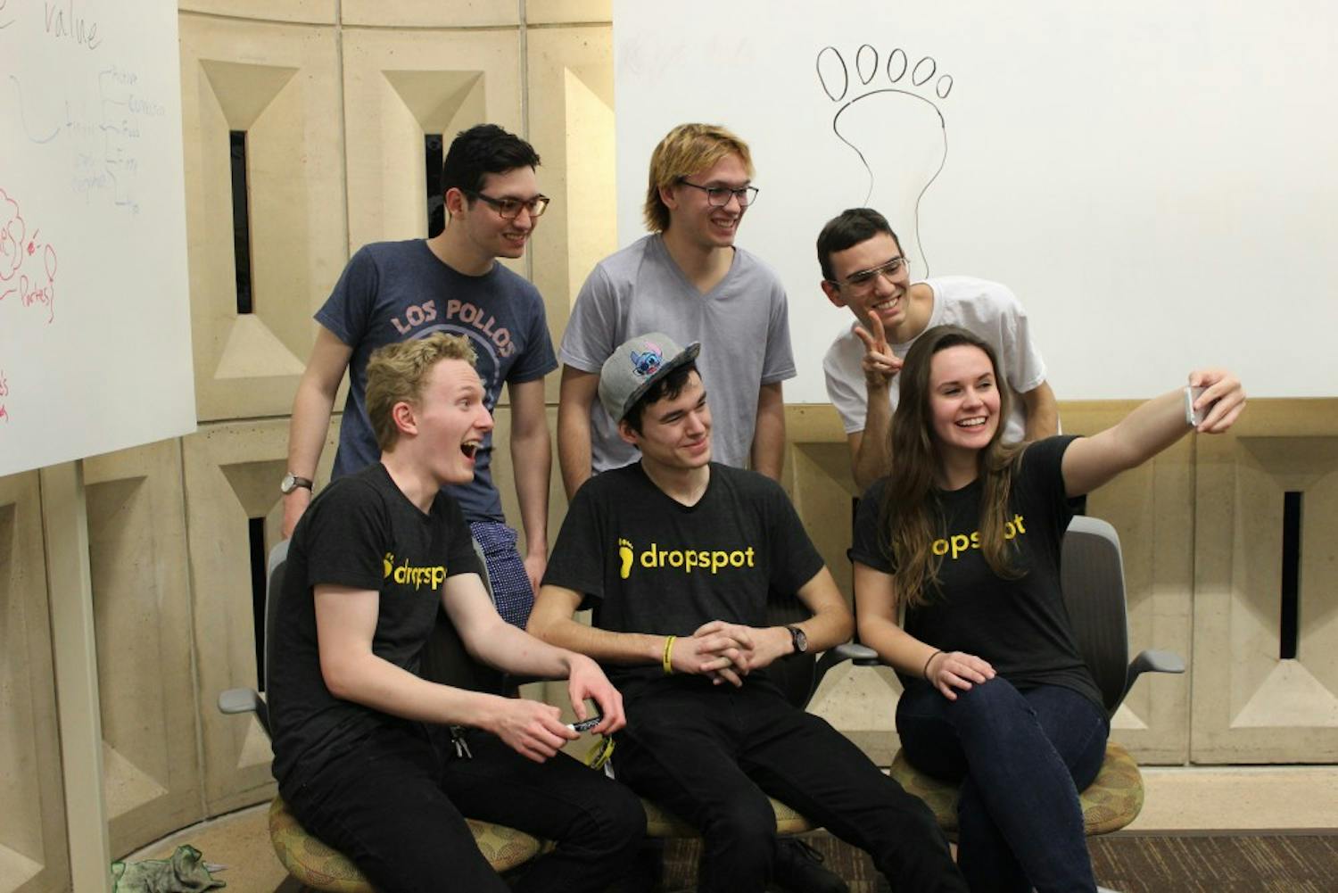 ASU students who created the app, Dropspot, pose for a group photo.