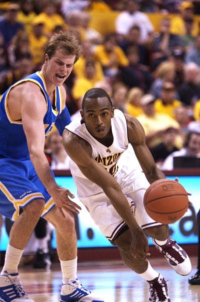 FINAL GAME: Junior Jamelle McMillan takes it to the hoop in the Sun Devils win over UCLA Saturday afternoon. It was the last home game of the season.  (Photo by Scott Stuk)