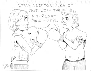 Online interactions between presidential candidates are ridiculous. Illustration drawn on Tuesday, Sept. 26, 2016.