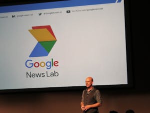 Nicholas Whitaker, training and development manager at Google News Lab, speaks at the Must See Monday series at the Cronkite School on Monday, Oct. 24, 2016.