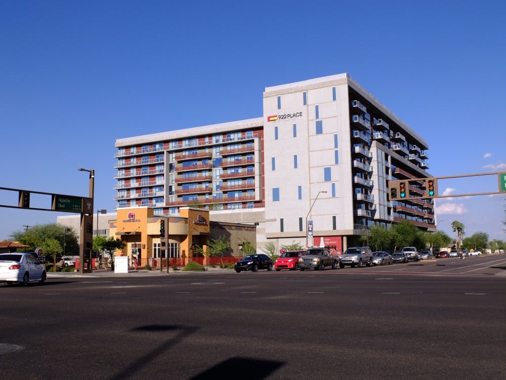 In this undated State Press file photo, 922 Place is pictured on the corner of Apache Boulevard and Rural Road. The complex announced Thursday that it would be operated by ASU as on-campus housing for the 2020-21 school year.&nbsp;