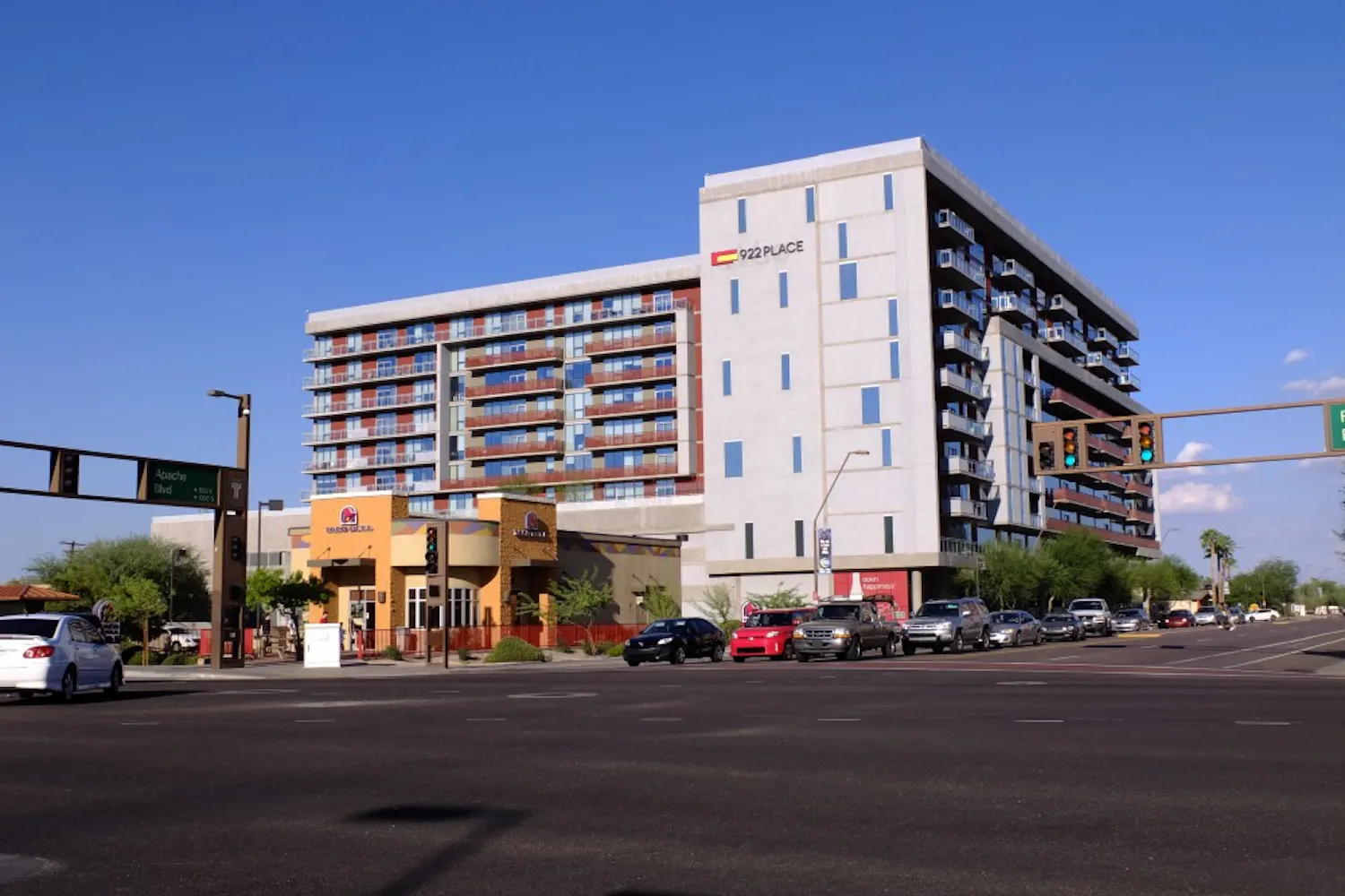 In this undated State Press file photo, 922 Place is pictured on the corner of Apache Boulevard and Rural Road. The complex announced Thursday that it would be operated by ASU as on-campus housing for the 2020-21 school year. 