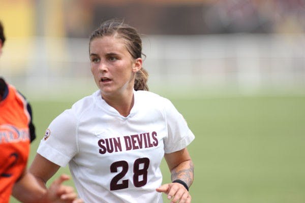 Senior midfielder Taylor McCarter watches the action develop during the Sun Devils’ 1-0 win over Pepperdine on Sept. 9. (Photo by Kyle Newman)