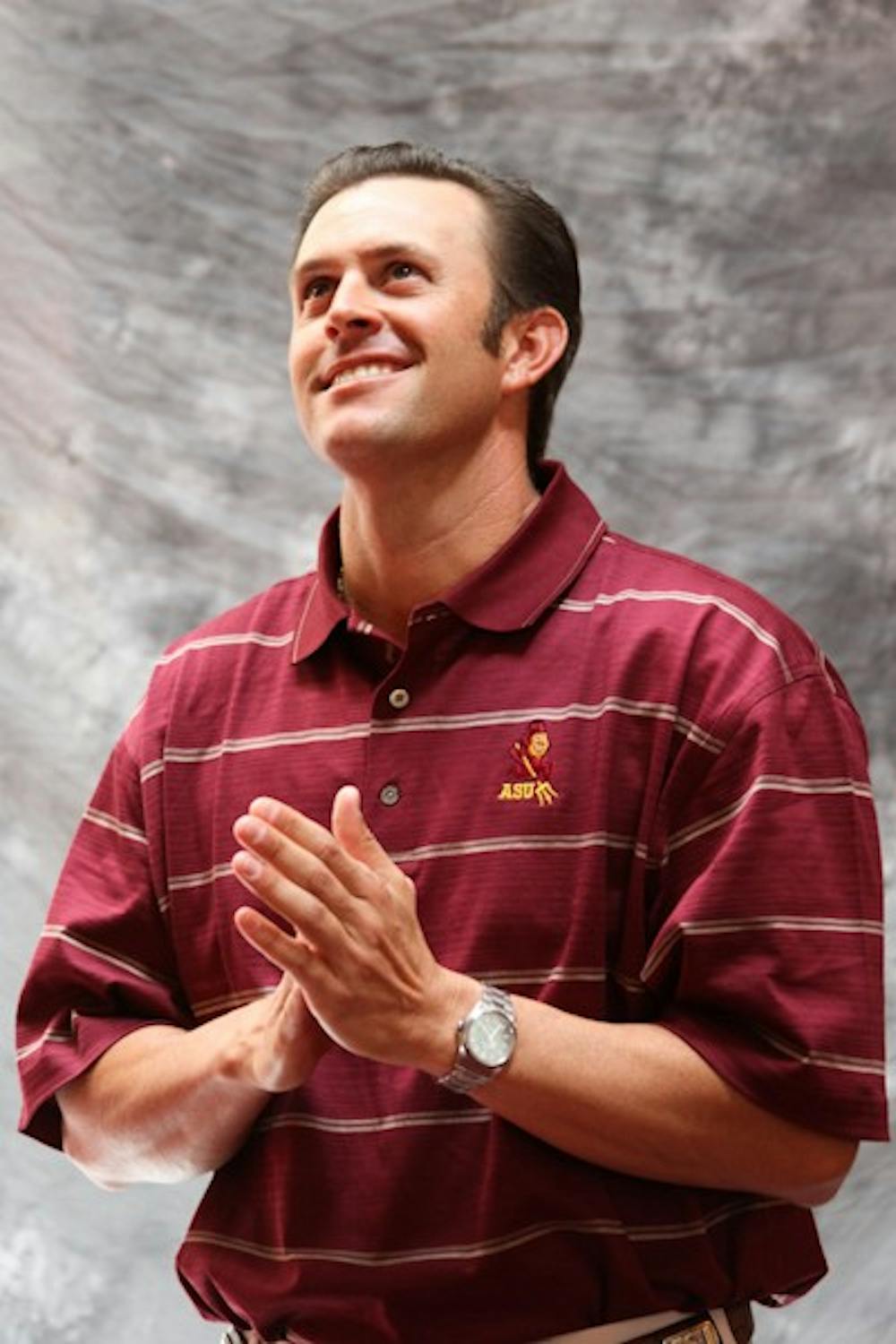 NEW ERA: Tim Mickelson poses for photos on Thursday at the Carson Student Athlete Center. Mickelson was recently hired as the new head coach for ASU men's golf. (Photo by Lisa Bartoli)