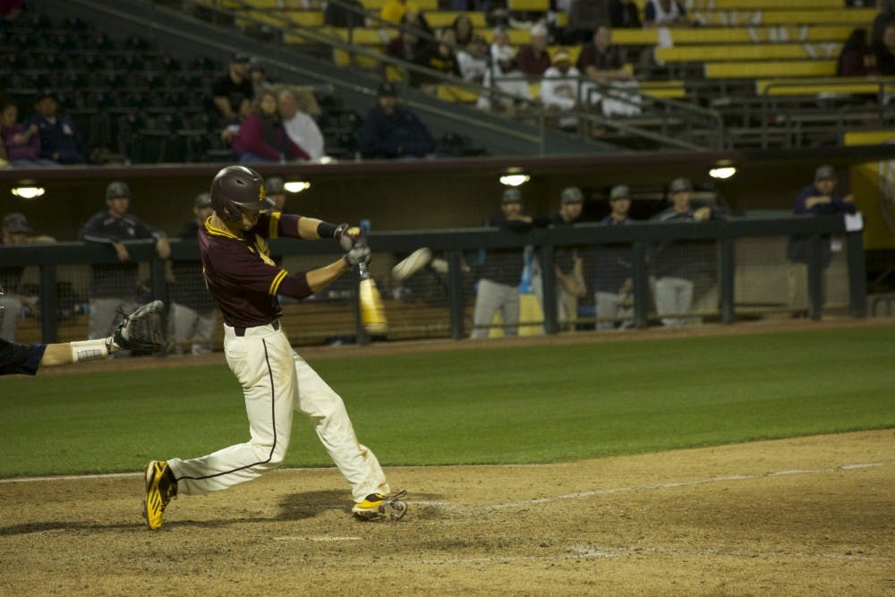 Sophomore infielder Andrew Snow during the ASU baseball game against Nevada on Tuesday, Feb. 23, 2016, at Phoenix&nbsp;Municipal Stadium in Phoenix, Ariz. Snow went 3-3 at the plate but ASU lost 11-5.