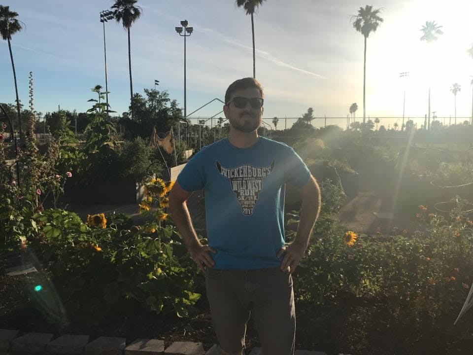 Mauricio Suchowlansky, postdoctoral fellow from ASU's Center for Political Thought & Leadership, poses for a photo&nbsp;on May 23, 2017 at Clark Park Farmers Market.&nbsp;