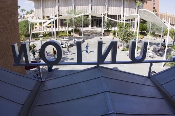 BIRD'S EYE: A view of campus activity out of an upstairs window in the Memorial Union. (Photo by Annie Wechter)