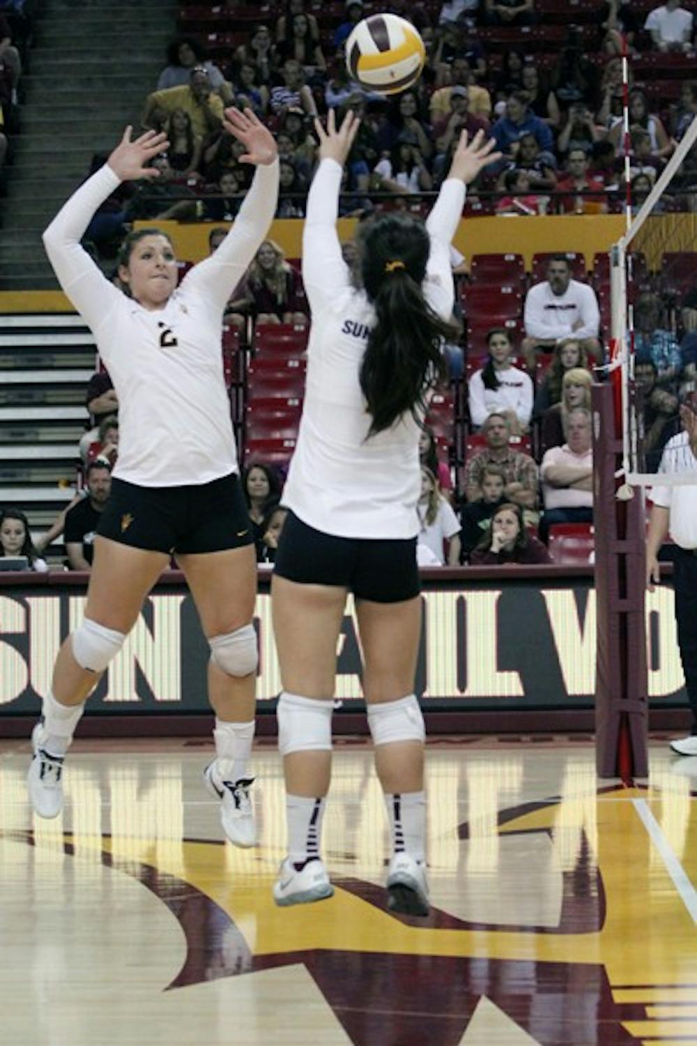 ASU senior Sonja Markanovich prepares for a set during the Sun Devils’ loss to Stanford on Oct. 22. Markanovich and fellow senior Malia Bachynski played their final game for ASU on Saturday against UA. (Photo by Elijah Grasser)