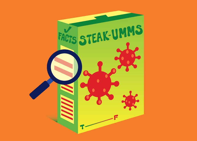 "Nutrition facts are not the only facts Steak-umm offers to customers. The brand is promoting fact checking on COVID-19 misinformation, media literacy and other education topics to gain attention." Illustration published Tuesday, Oct. 20, 2020.