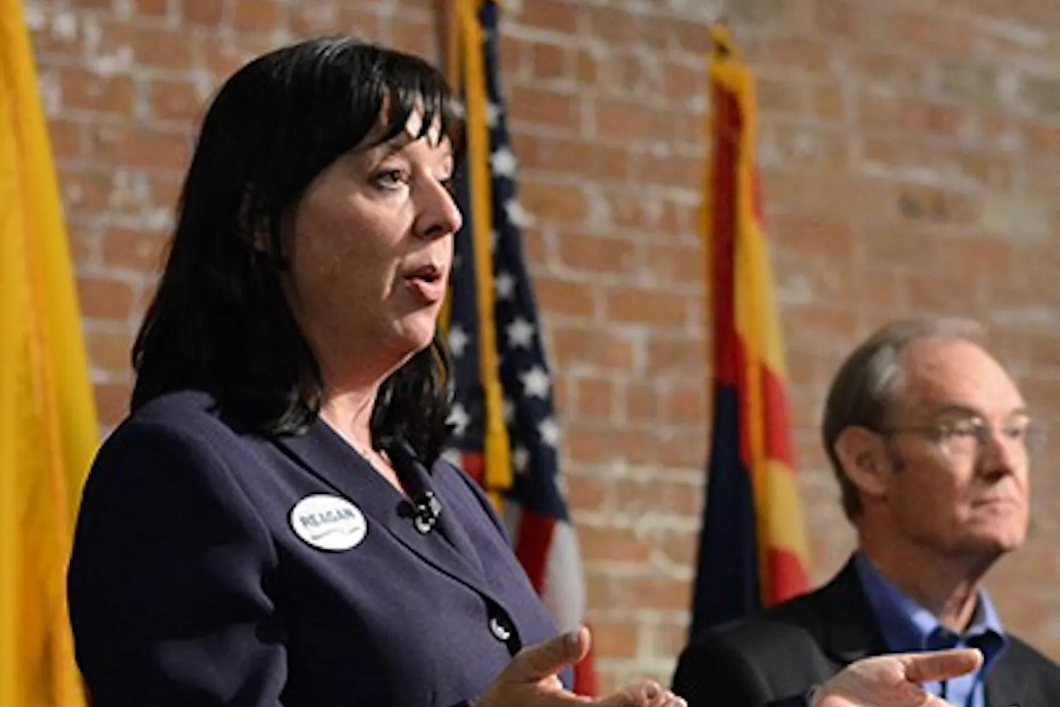 Republican candidate Michele Reagan and Democratic candidate Terry Goddard debate in A.E. England on Thursday, Sept. 16, 2014. The debate was part of Civic Action Night at the Downtown Campus. (Photo by Jonathan Williams)