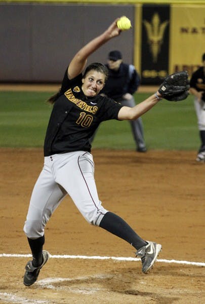Hillary Bach pitches in a game against San Jose State on Thursday. Bach pitched three shutouts in the Kajikawa Classic. (Photo by Sam Rosenbaum)