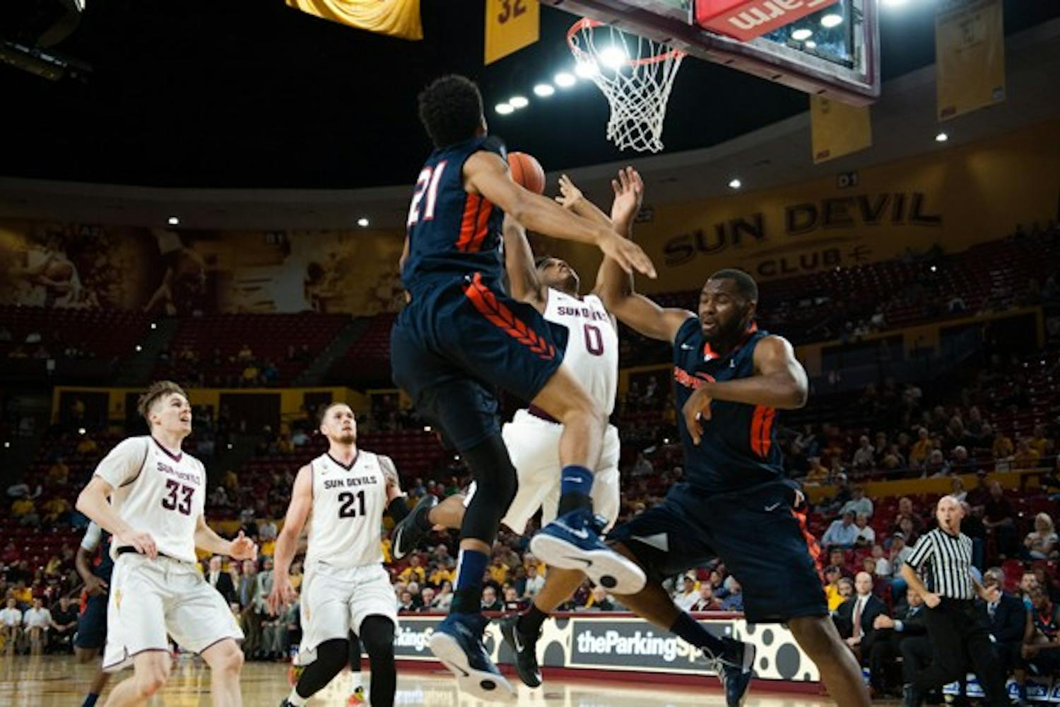 Freshman guard Tra Holder goes up for a layup in a game against Pepperdine, Saturday, Dec. 13, 2014 at Wells Fargo Arena in Tempe. After trailing the entire first half, the Sun Devils came from behind and defeated the Waves 81-74. (Photo by Ben Moffat)