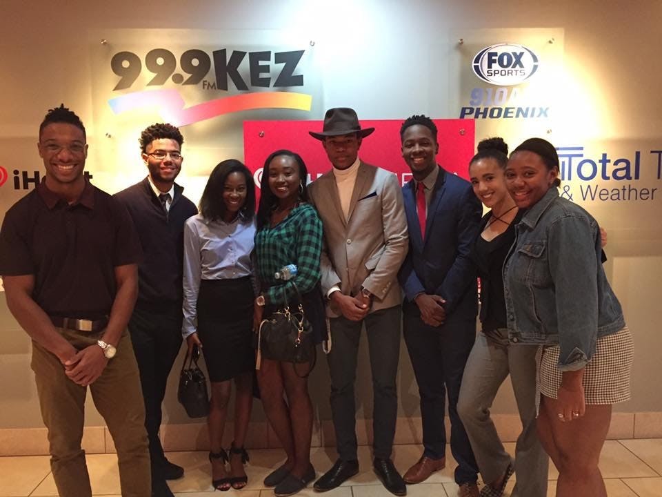 Members of the ASU chapter of the&nbsp;National Association of Black Journalists pose for a photo a the iHeartRadio studio on Nov. 18, 2016, in downtown Phoenix, Arizona.&nbsp;