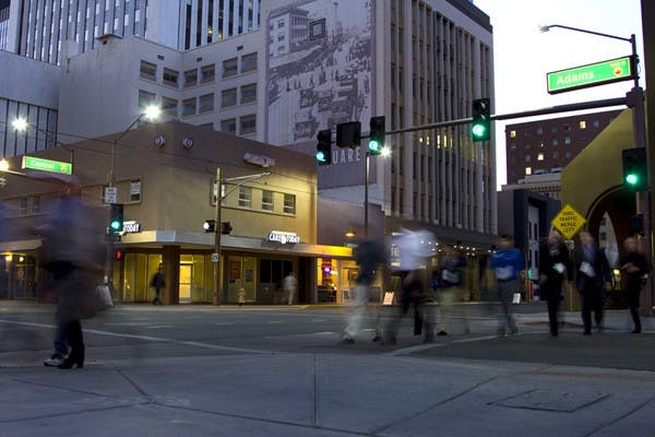 The City of Phoenix is discussing making car-free lanes on Adams St. between Central Avenue and 2nd St.  This is in attempt to make certain areas of downtown Phoenix more "pedestrian friendly." (Photo by Ana Ramirez)