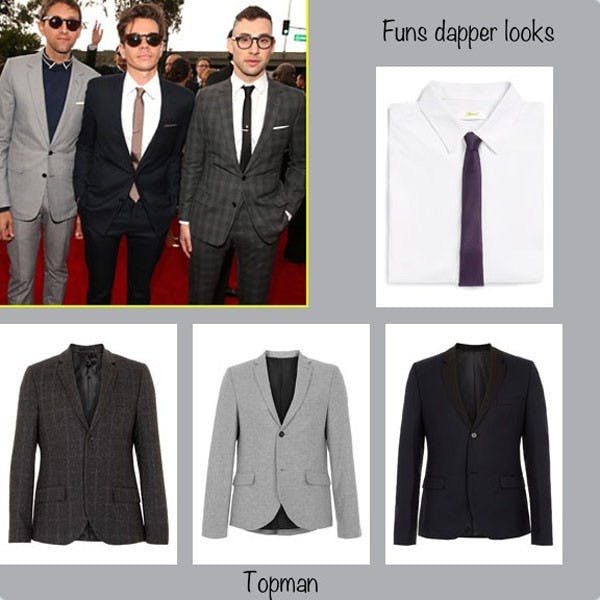 Tempe's own band Fun. looking dapper in suits and skinny ties. Photos courtesy grammys.com, collage by Gabrielle Nelson