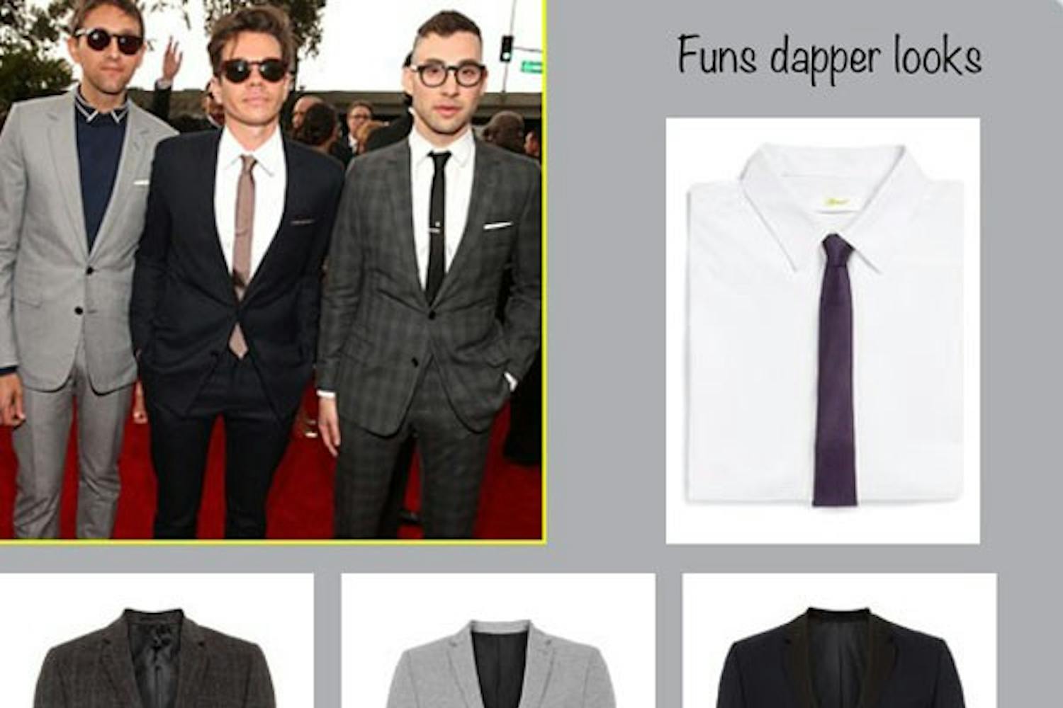 Tempe's own band Fun. looking dapper in suits and skinny ties. Photos courtesy grammys.com, collage by Gabrielle Nelson