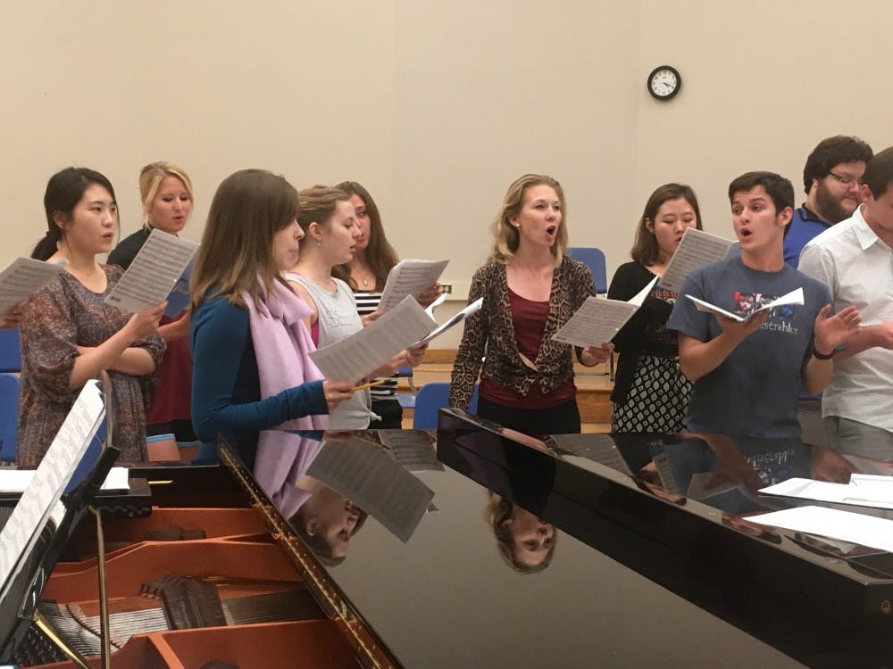 The Chamber Singers rehearse at the Grady&nbsp;Gammage Memorial Auditorium&nbsp;in preparation for&nbsp;their "Choral Expressions" concert&nbsp;on Thursday, Oct. 13, 2016.