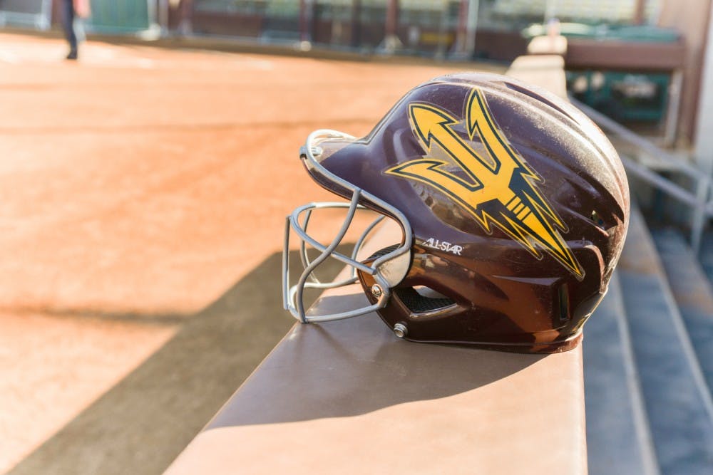 Arizona State University's softball team's new Adidas helmet is pictured on Thursday, Jan. 28, 2016, at Farrington Stadium in Tempe, AZ.