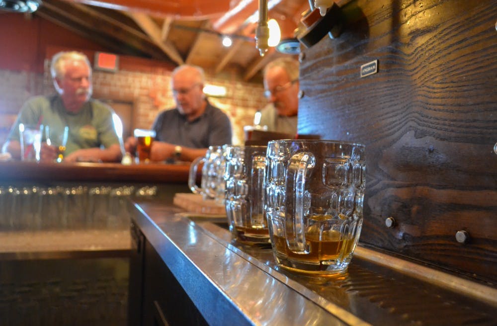 Two glasses await to be filled in the Sun Up Brewery on October 7, 2015.