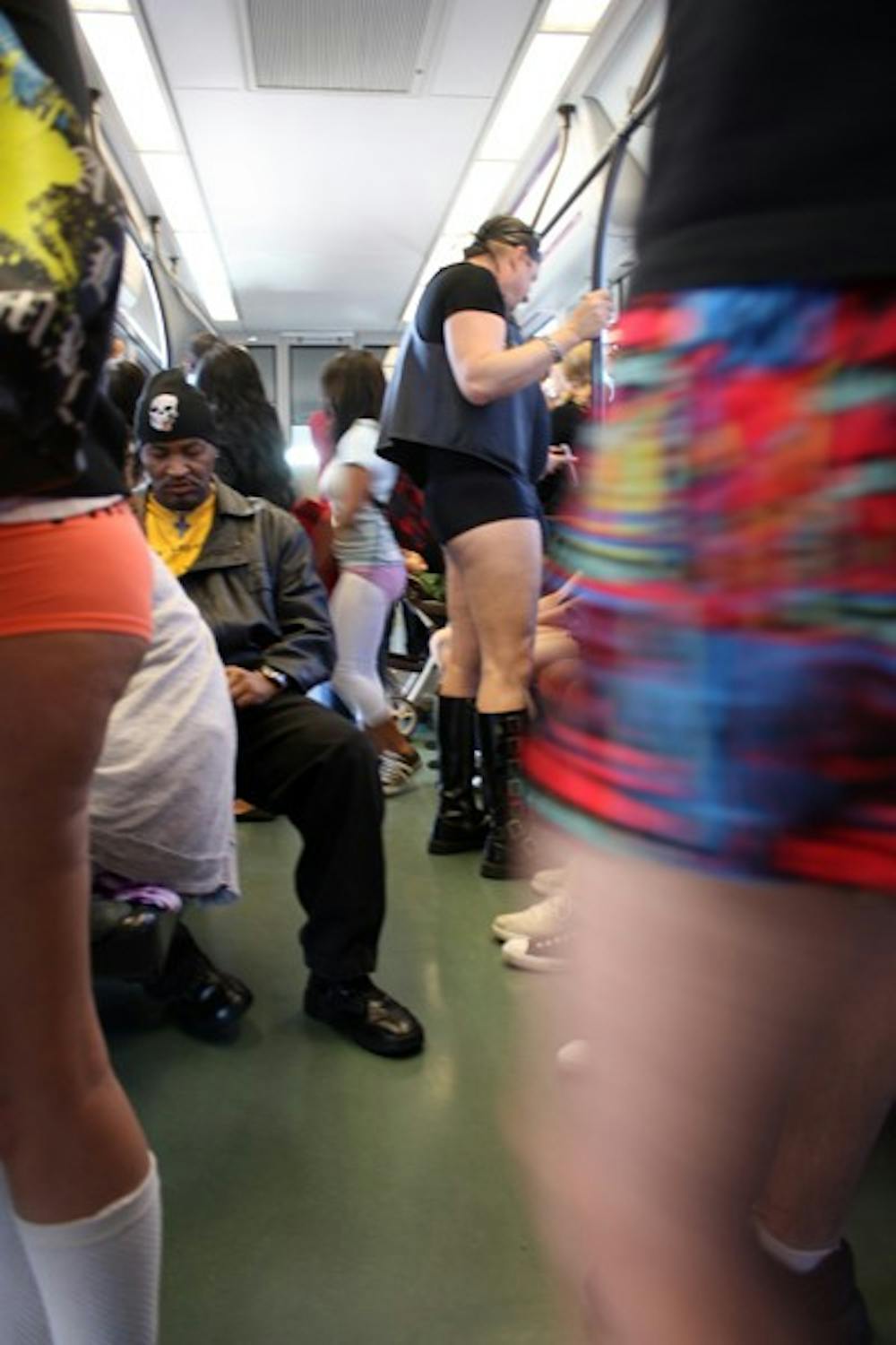 More than 400 Valley residents participated in the fourth annual No Pants AZ Light Rail Ride Sunday afternoon.  The ride began both ends of the Metro Light Rail and ended on Mill Avenue for drinks at Robbie Fox's Public House.  (Photo by Shawn Raymundo)