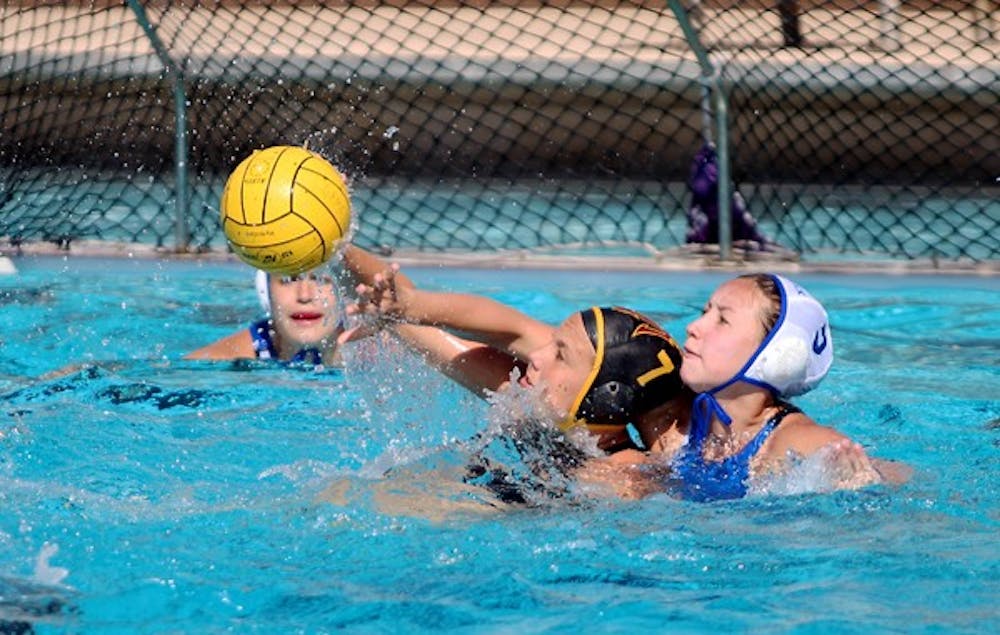 Senior center Shannon Haas positions herself in front of a Hartwick defender on March 25. Haas has been an offensive force for the Sun Devils scoring 50 goals this season. (Photo by Dominic Valente)