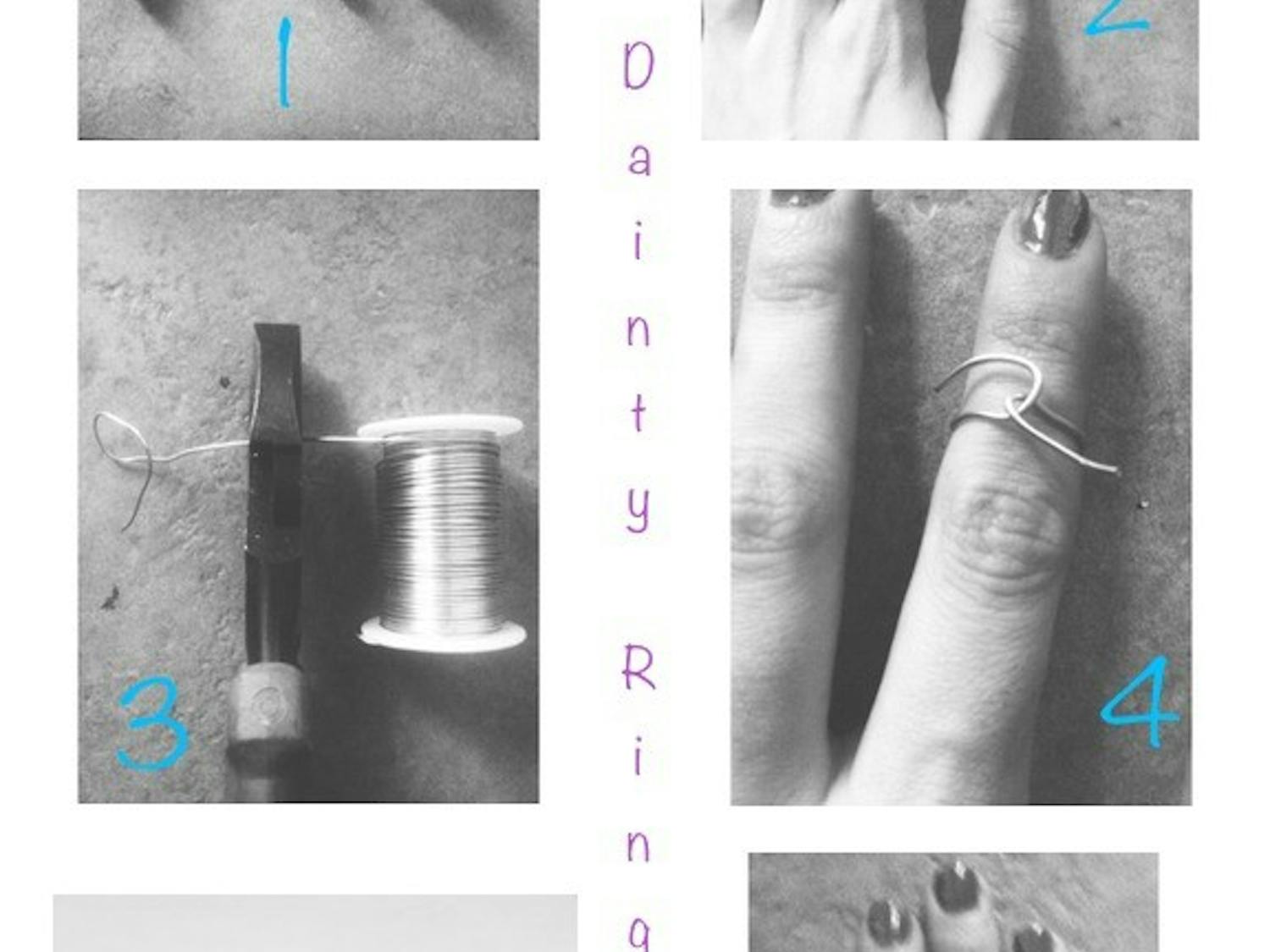 Steps to making your DIY dainty ring. Photos and collage by Gabi Nelson