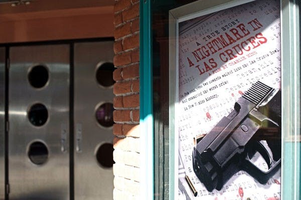 MURDER MYSTERY: The billing for "A Nightmare in Las Cruces" outside the Valley Art Theatre on Mill Ave. The movie, which premiers this Friday, follows the still-unsolved murders of 4 New Mexico bowling alley over two decades ago.  (Photo by Michael Arellano)
