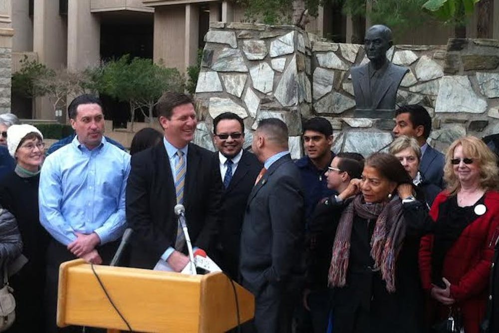 Mayor Greg Stanton speaks at the Arizona Capitol on Monday, Feb. 1, 2016. 