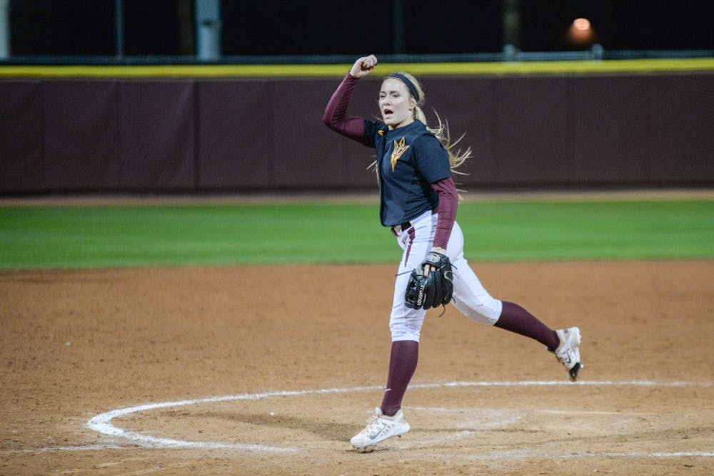 Freshman pitcher Dale Rydnak pitched a complete game, giving up only five hits and one run, with seven strikeouts to seal the victory on Feb. 20, 2015, against the Colorado State Rams at Farrington Stadium in Tempe. The Sun Devils would go on to win the game. (J. Bauer-Leffler/The State Press) .