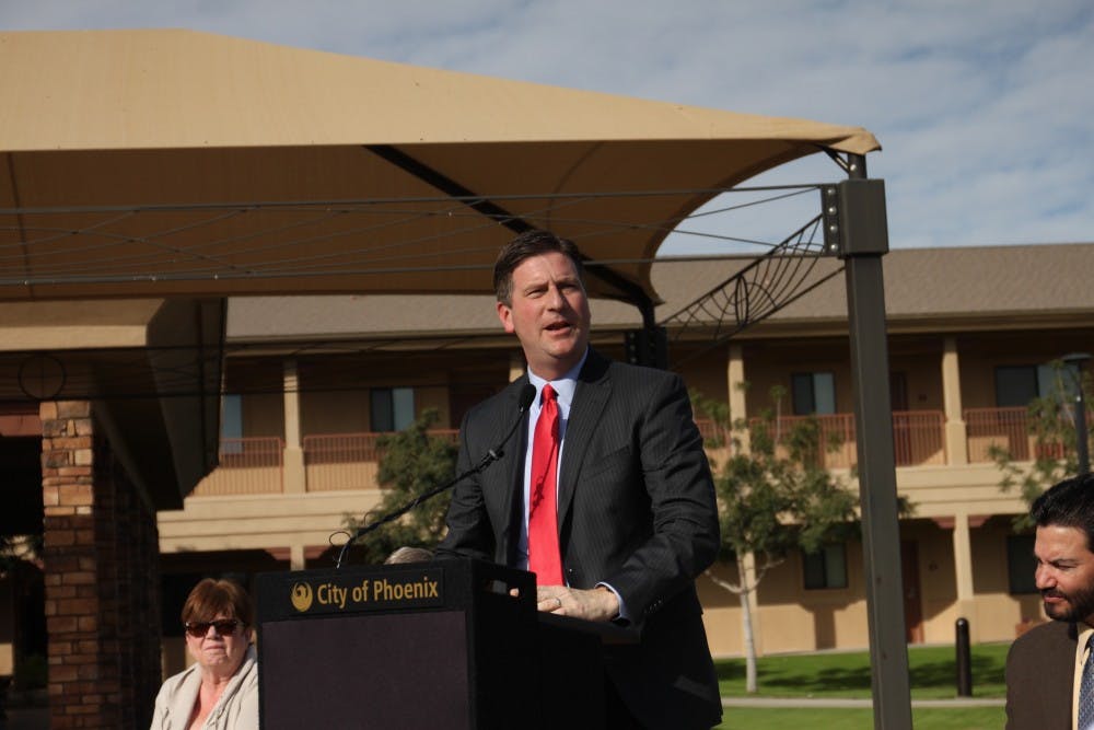 Mayor Stanton speaking at opening ceremony for Starfish Place. 