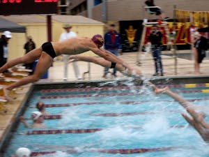 The ASU swim team starts a relay race on Friday, Jan. 20, 2017.