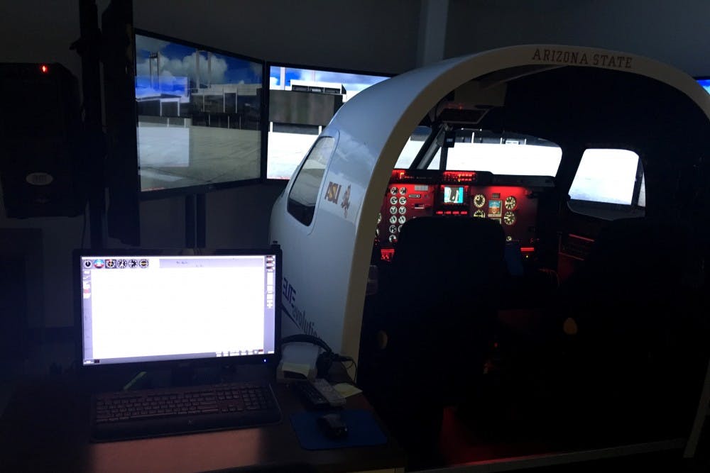 An aviation simulator is pictured in the Simulator Building on the ASU West campus on Friday, March 18, 2016. 