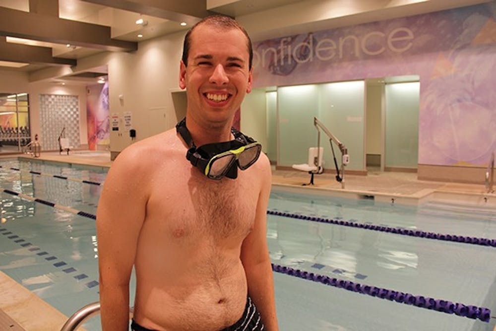 To train for the 2013 Alcatraz Invitational Swim in late September, ASU alumnus Tanner Robinson, 25, regularly swam at his local LA Fitness pool in central Phoenix. (Photo by Shawn Raymundo)