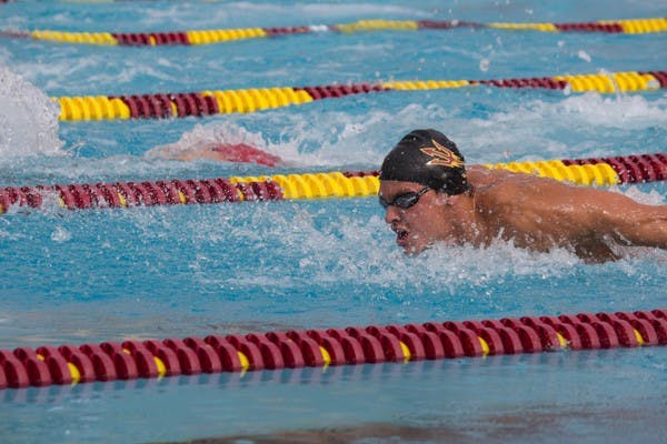 Zach Dalby competes in the 200 yard butterfly event. Dalby finished 5th in this event with a time of 1:53.805. (Photo by Dominic Valente)