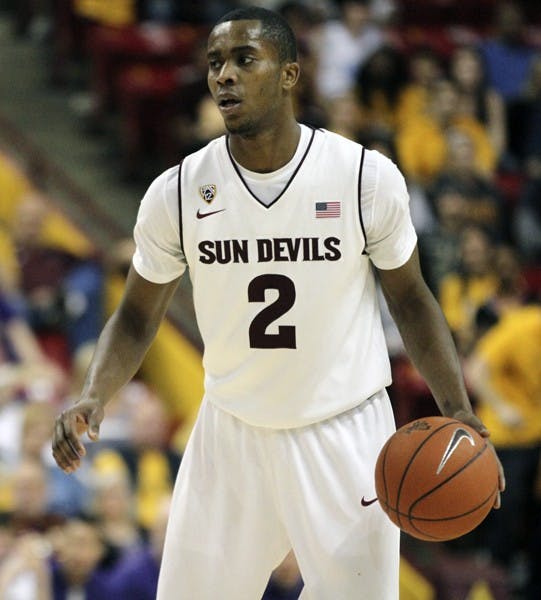 Chris Colvin surveys the court in a game against Washington on Jan. 26. Colvin scored a game high 18 points in ASU’s 72-50 loss to Washington State. (Photo Sam Rosenbaum)
