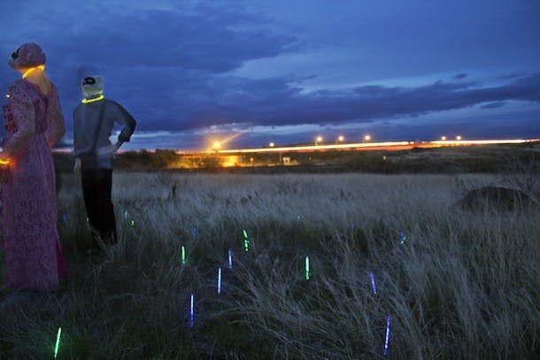 Redshirt Junior quarterback Taylor Kelly congratulates Senior outside linebacker Prince Shembo on Notre Dame's win against the Sun Devils at the Shamrock Classic in Dallas, Texas. Notre Dame defeated ASU 34-37. (Photo by Dominic Valente)