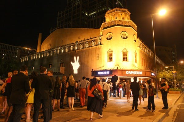 Students, faculty and guests wait in long lines to get their tickets for the Pitchfork Awards held in Downtown Phoenix Thursday night at the Orpheum Theatre. (Photo by Perla Farias)