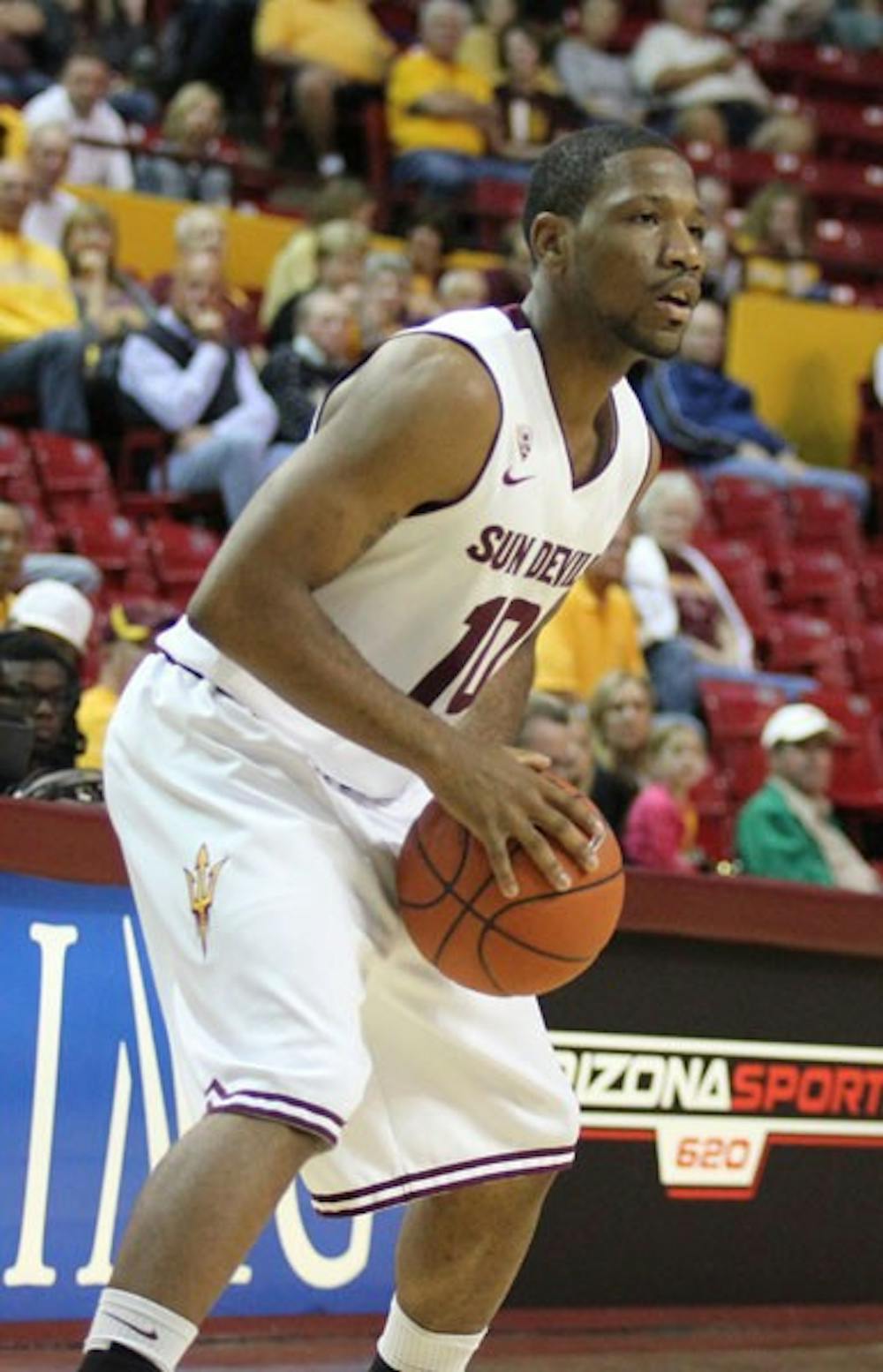 Junior guard Evan Gordon prepares to take a shot from the corner in ASU’s 90-70 victory over Sacramento State on Saturday. (Photo by Kyle Newman)