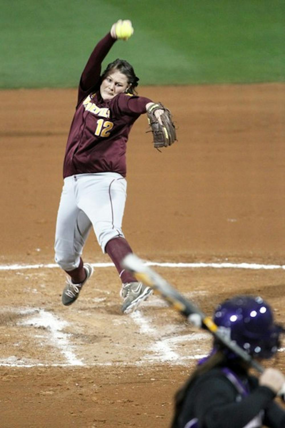 Dallas Escobedo throws a pitch in a game against Northwestern on Feb. 10. Escobedo and the Sun Devils are second in the Pac-12 power rankings. (Photo by Lisa Bartoli)