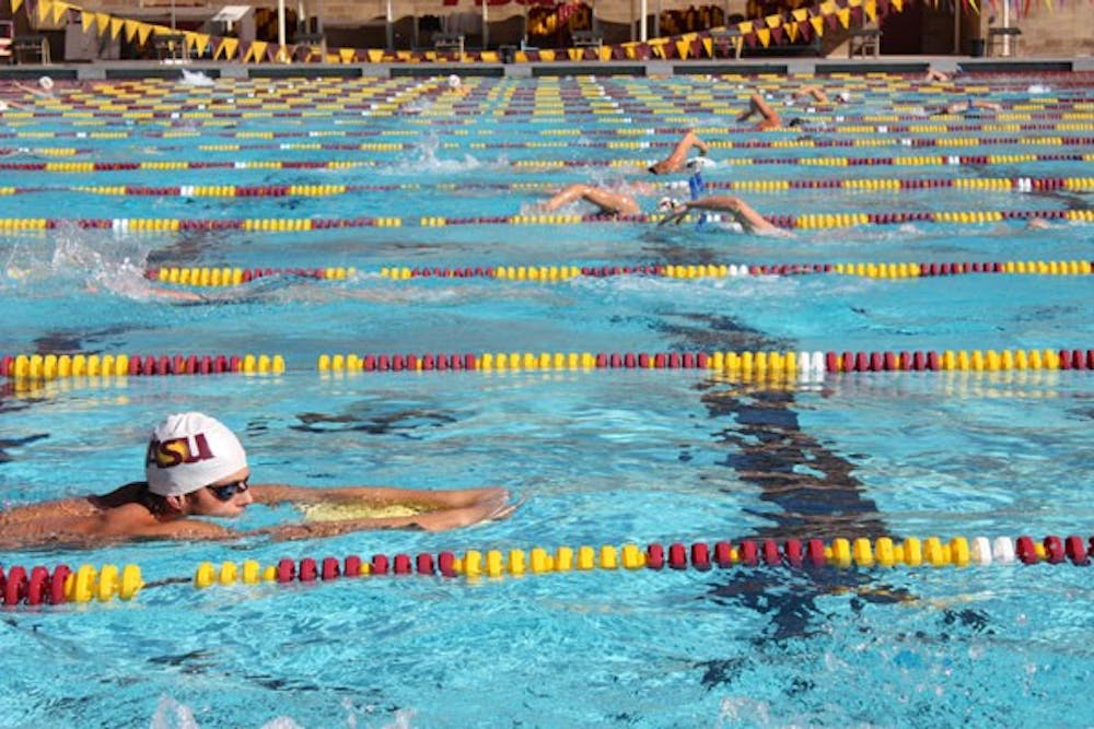 CHAMPIONSHIP TIME: The ASU men’s swiiming team will begin competing in the Pac-10 Championships on Wednesday in Long Beach, Caif. Many swimmers will also be trying to earn individual berths to the NCAA Championships by clocking qualifying times. (Photo by Jessica Weisel)